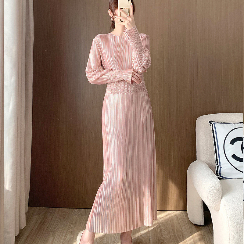 Miyake Pleated Women's Spring New Bronzing Dress Long High-End European and American Export Dress Skirt for Women