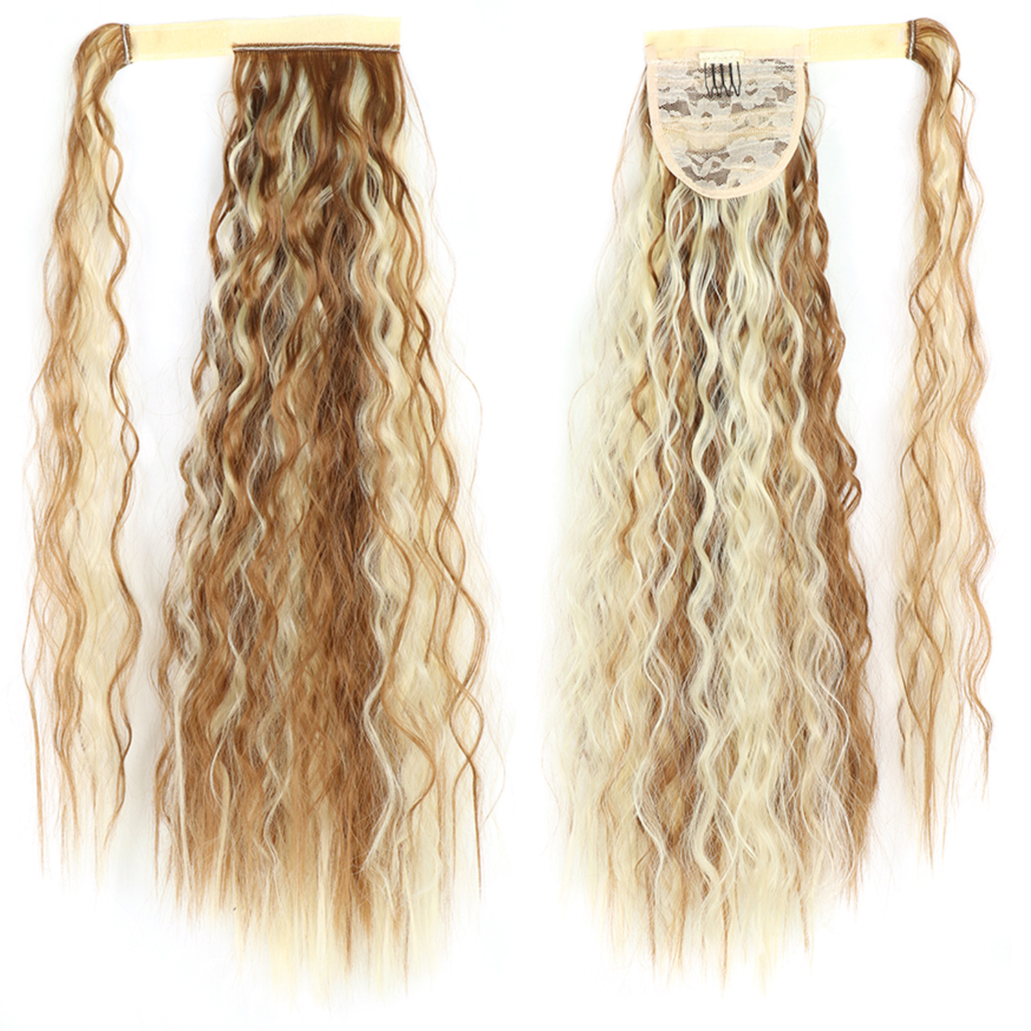 55CM seda europea y americana de alta temperatura velcro de maíz velcro de cabello largo rizado agua cola de caballo pelucas onduladas