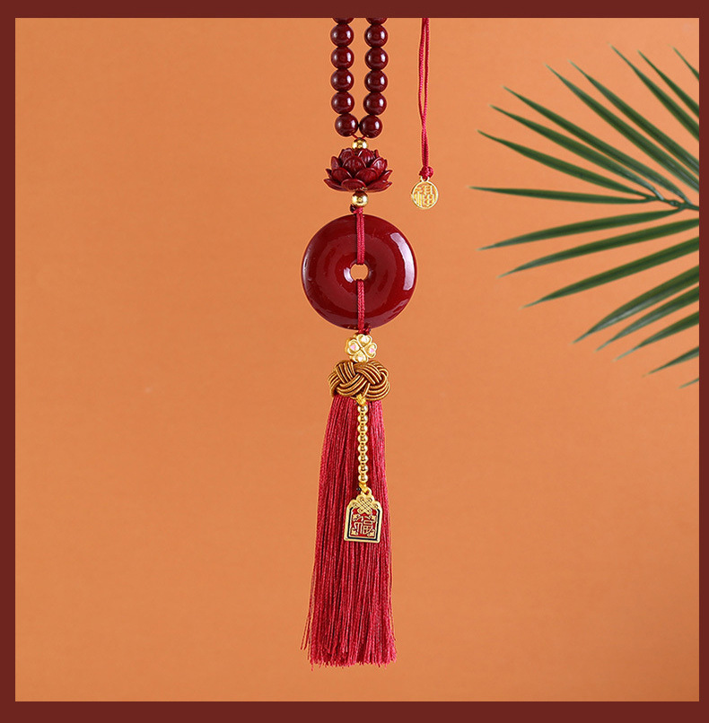 New Beaded Cinnabar Ping An Car Pendant Ping An Buckle Car Hanging Rearview Mirror Lotus Pendant Tassel Decoration
