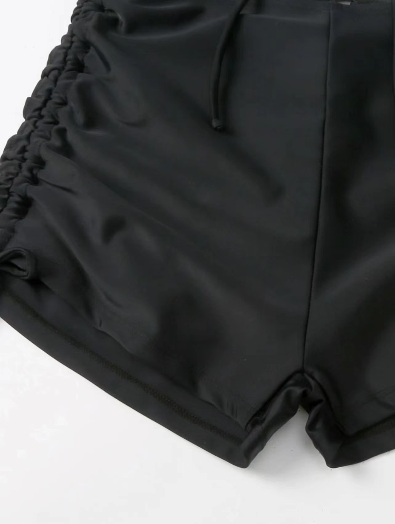 solid color pleated rope V-neck short sleeve swimwear set NSCSY135085