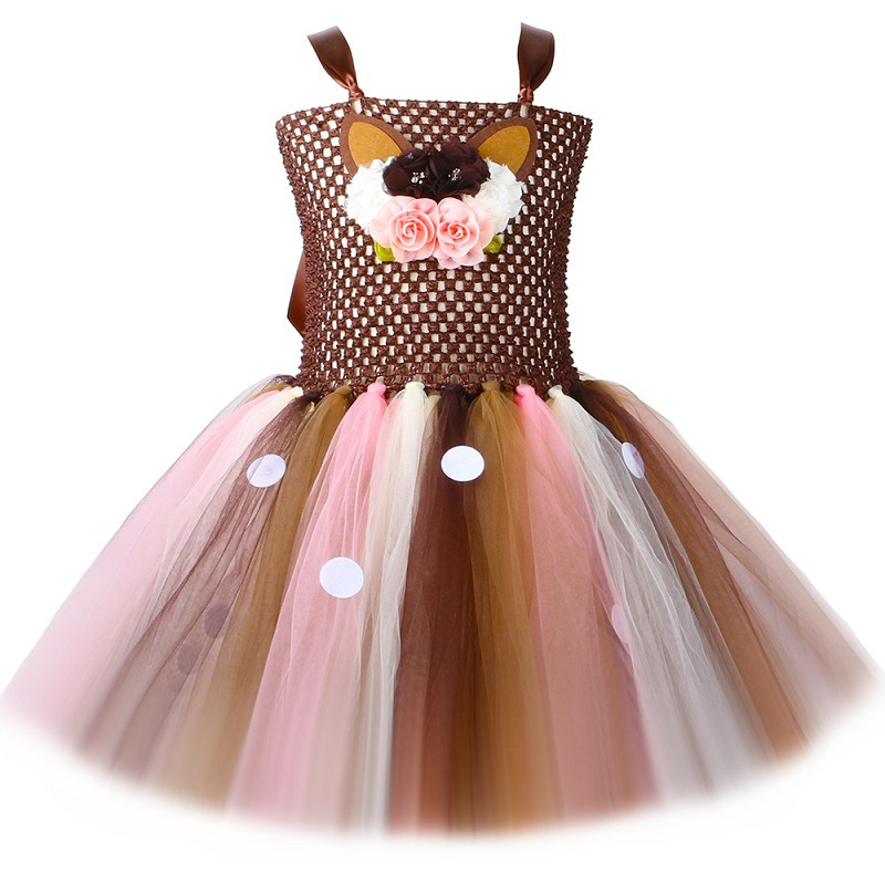 Navidad cervatillo niña vestido de malla flor alce tutu vestido de fiesta para niños vestido de princesa comercio exterior