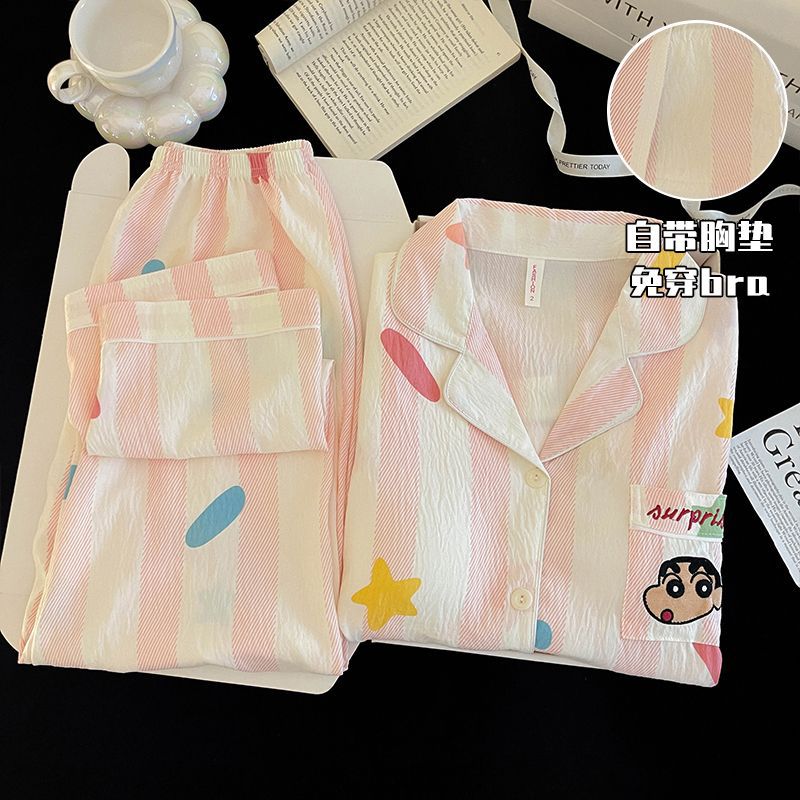 Otoño nubes de algodón correa cojín de pecho dibujos animados lindos cardigan con solapa dulce pijamas para niñas set de ropa de casa se puede usar fuera