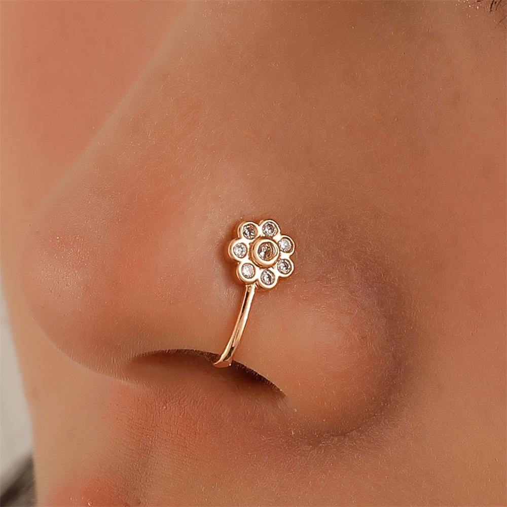 Moda Creativa Cobre Sin Perforaciones En Forma De U Férula Nasal Piercing Mariposa Flor Falso En Forma De Serpiente display picture 5