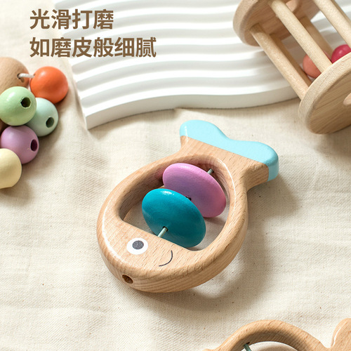 Wooden baby colorful hand rattle five-piece set crib bell music early education soothing musical instrument toy