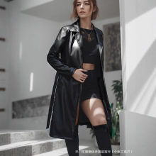 欧美跨境 浴袍皮风衣抗皱时尚拉风皮外套女式皮衣定欧美朋克W0077