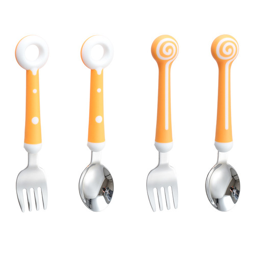 Children's spoon and fork cutlery set 316 stainless steel anti-fall cartoon baby feeding supplement scraper and convenient storage