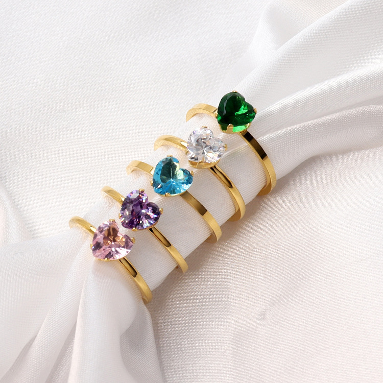 Rhinestones Inlay Material Fashion Heart Shape Stainless Steel Inlay Rhinestones Rings