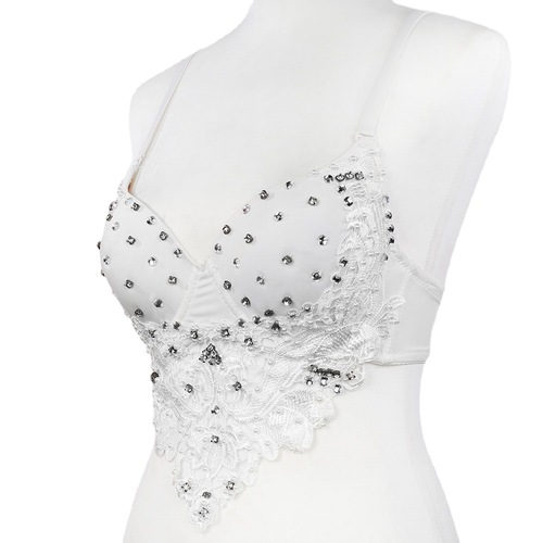 Women girls singer gogo dancers jazz dance white lace bling bra tops brief paragraph performance outside girls belly hot pole dance wear vest bra for female