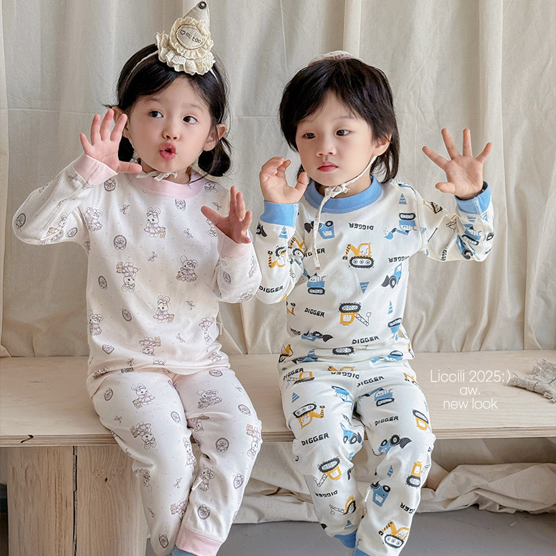 Children's Autumn Clothes and Long Johns Pajamas Pure Cotton Autumn Clothes and Long Johns Set Boys' Cotton Sweaters Intimates Baby Sweaters and Long Johns