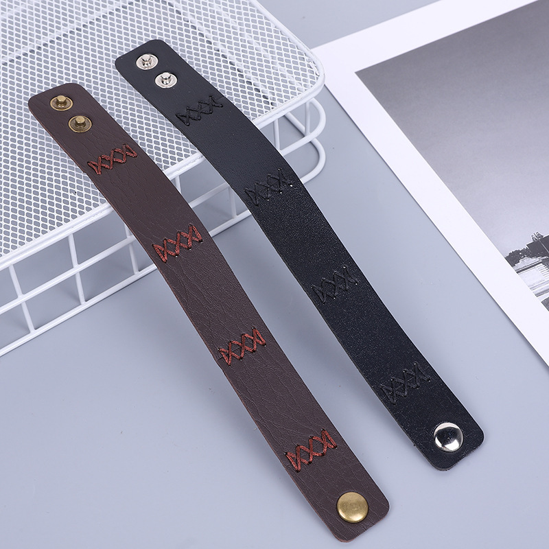 Retro Men's Genuine Leather Wristband Bracelet Simple Rock Versatile Wide Bread Wrapped Bracelet Fashion Punk Bracelet