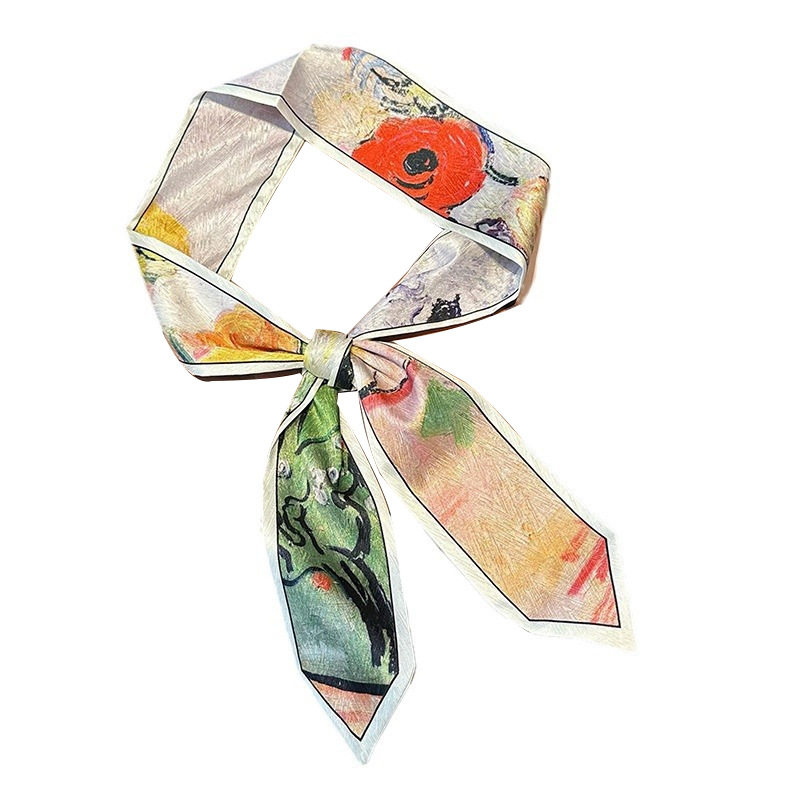 Pequeña correa de cabello para mujeres nuevos estilo coreano inins de moda pinturas al óleo de punta pies pequeños pañuelos largos para atar bolsos cinturón para atar bufandas de cabello