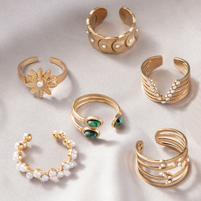 Fashion Geometric Stainless Steel Plating Artificial Pearls Zircon Open Ring