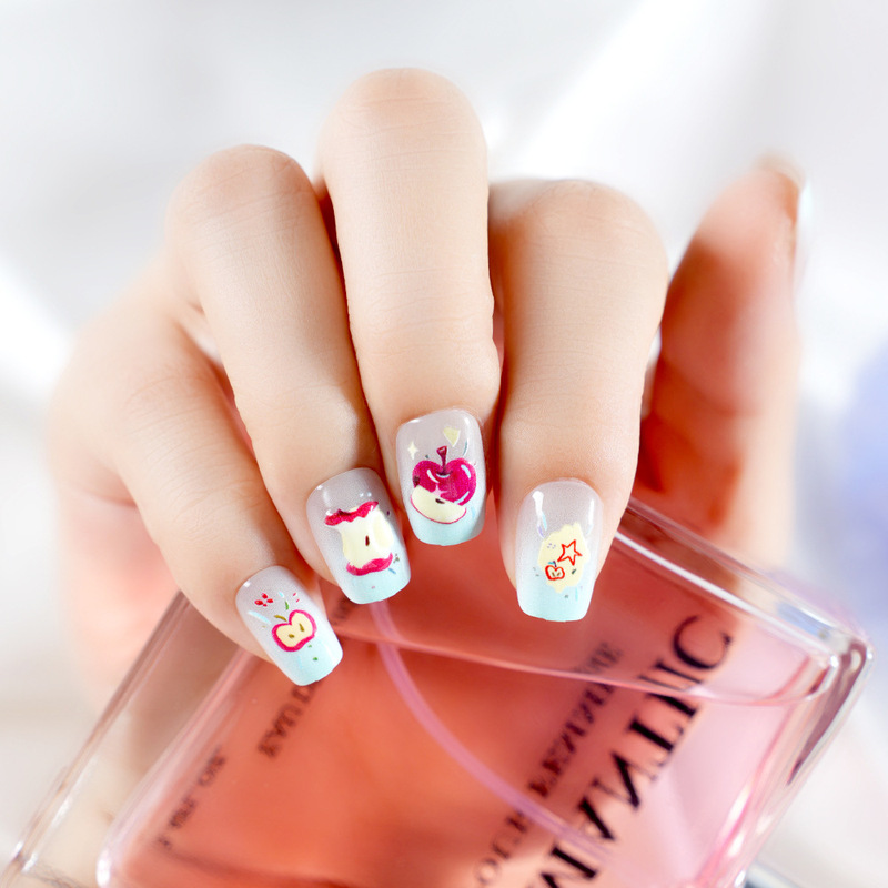 10 Pieces of Kidsren's Wearable Nails, Bitten Apple, Cute Cartoon Manicure, Short Fake Nails