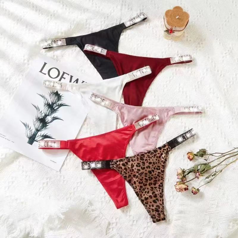 Cross-Border European and American Victoria's Secret Sexy Rhinestone Thong Panties for Women, Fitness Sports Butt-Lifting Low-Waist High-Cut Fashion T-Pants