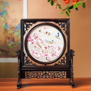 Embroidered Ornaments, Chinese Retro Suzhou Embroidery Table, Handmade Double-Sided Embroidery, Chinese-Style Gifts for Foreign Leaders and Elders