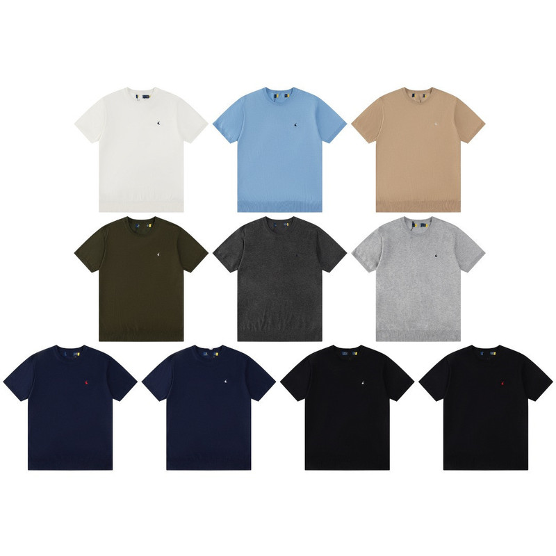 Correct Version of the Original Rl Laffy Pony Embroidered Pure Color Simple Round Neck Short-Sleeved Knitwear Knitwear for Men and Women