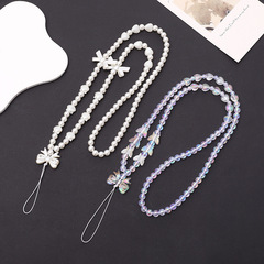 Yi Lian's new pearl bow mobile phone lanyard acrylic love mobile phone chain anti-fall mobile phone hanging neck chain