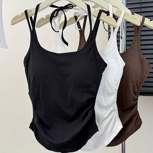 Pure Sexy pure cotton halter double shoulder strap camisole women's inner strap chest pad anti-exposure U-neck slim top