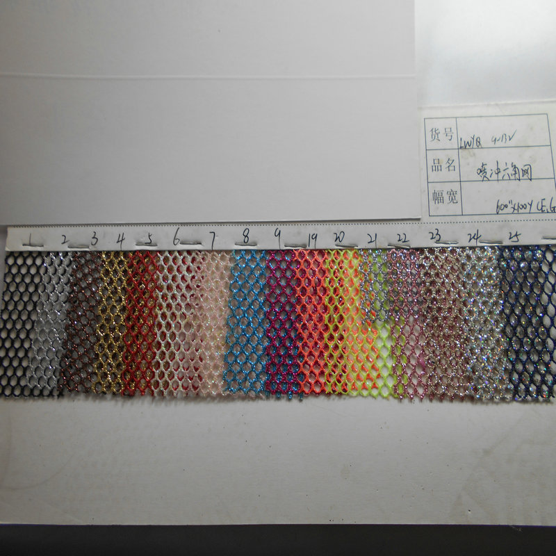 现货热销时尚喷金金银粉六角网布箱包手袋鞋材装饰箱包网烫金面料