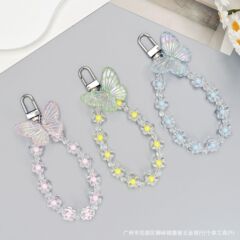 新商品の現物花数珠蝶携帯ストラップのキーホルダー