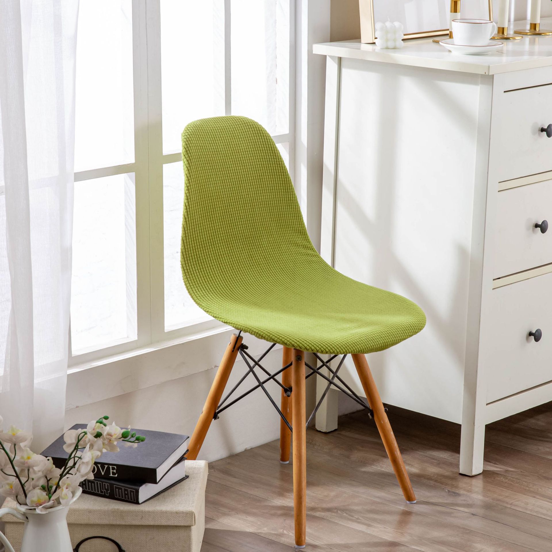Amazon Kalın Mısır Kadifesi Eames Kabuk Sandalye Kılıfı Toz Geçirmez Aşınmaya Dayanıklı Granül Polar Kavisli Kulüp Sandalye Kılıfı