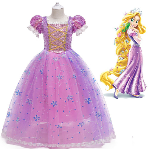 Long Hair Princess Dress Performance Costume Sophia Girl's Dress Cosplay Halloween Party Dress