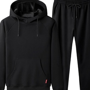 Hooded sweater three-piece Men's autumn and winter fleece-lined thickened casual sports suit cardigan two-piece vest jacket