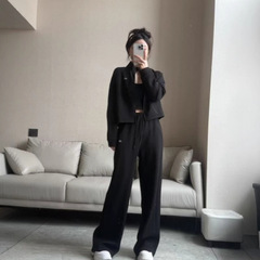 alo スポーツコート女性の春と秋のルーズカーディガンジッパートレーナーランニングフィットネスヨガ服トップパンツスーツ