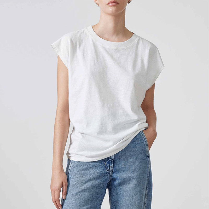 【Clearance Bargain】Bamboo Cotton Sleeveless T-Shirt Wide Shoulder Sports White Top for Women Summer Versatile Comfortable Women's T-Shirt