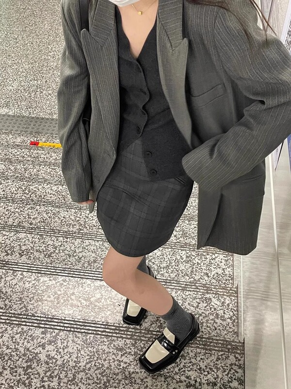 设计感小众中长款休闲宽松oversize廓形垫肩西装西服外套女春秋潮|undefined