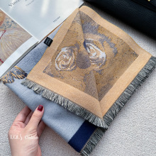 知性秋兰 双面花朵图案围巾大尺寸披肩办公室外搭高级感送妈妈冬