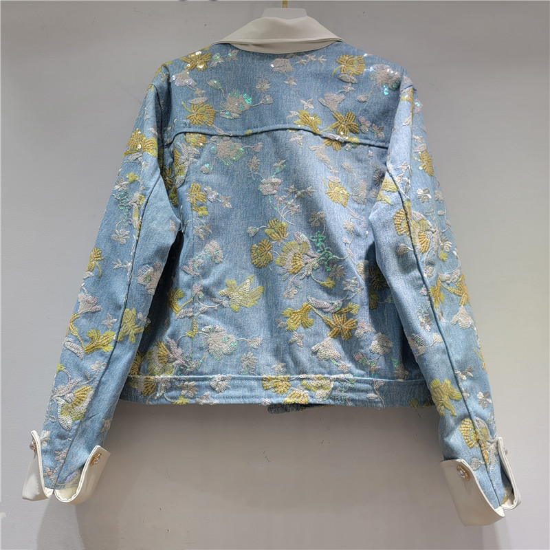 2026 primavera nueva moda de mujer collar de contraste impresión casual universal suelta delgada manga larga chaqueta corta