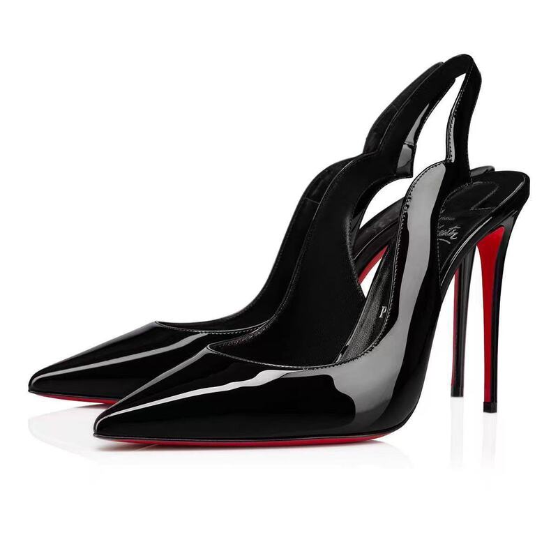European Style Black Patent Leather Pointed Toe High Heels for Women, 10cm Stiletto Heel, Red Sole, Sexy Single Shoes, Foreign Trade Fashion