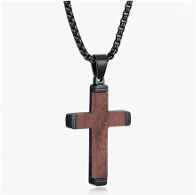 跨境亚马逊梨花木十字架吊坠个性风潮男女百搭热销黑色十字架项链