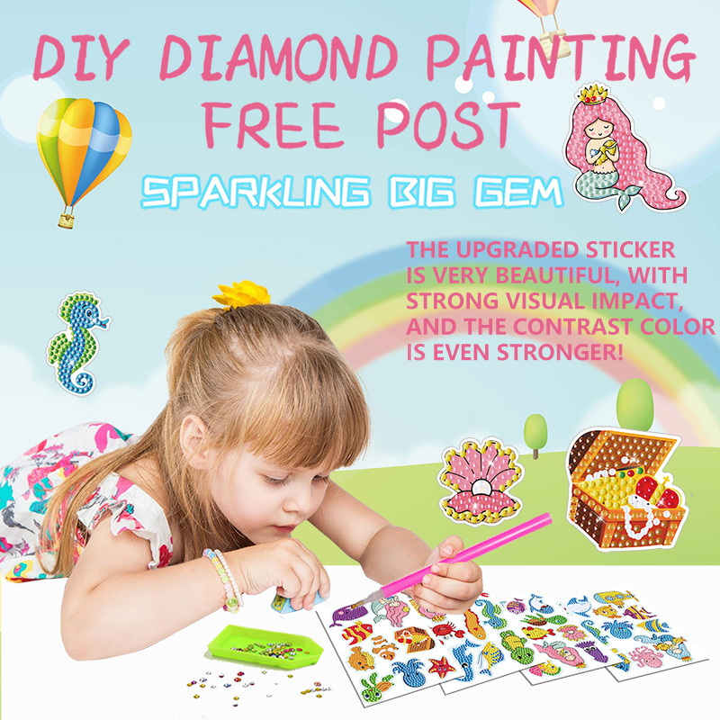 Animal marino diamante pintura gratis pegatinas DIY pintura pegatinas de pared pegatinas hechas a mano de los niños dibujos animados animal redondo diamante pegatinas