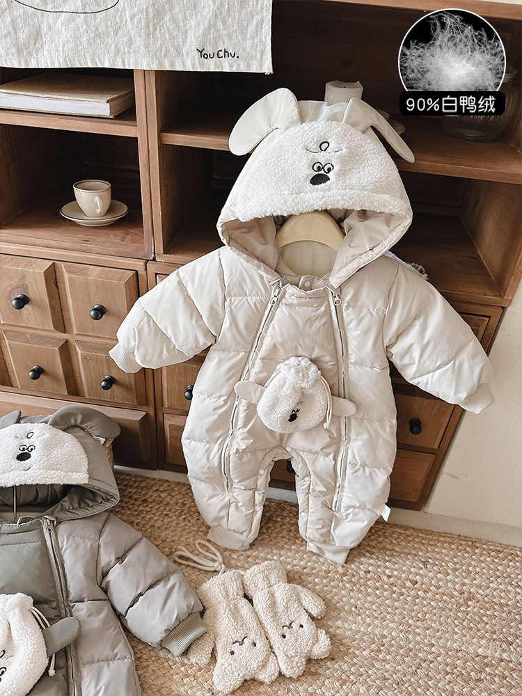 Ropa de invierno de recién nacidos de plumón 90 blanco de la camiseta de trepa para bebés camiseta de bebé abrazón cálido para salir