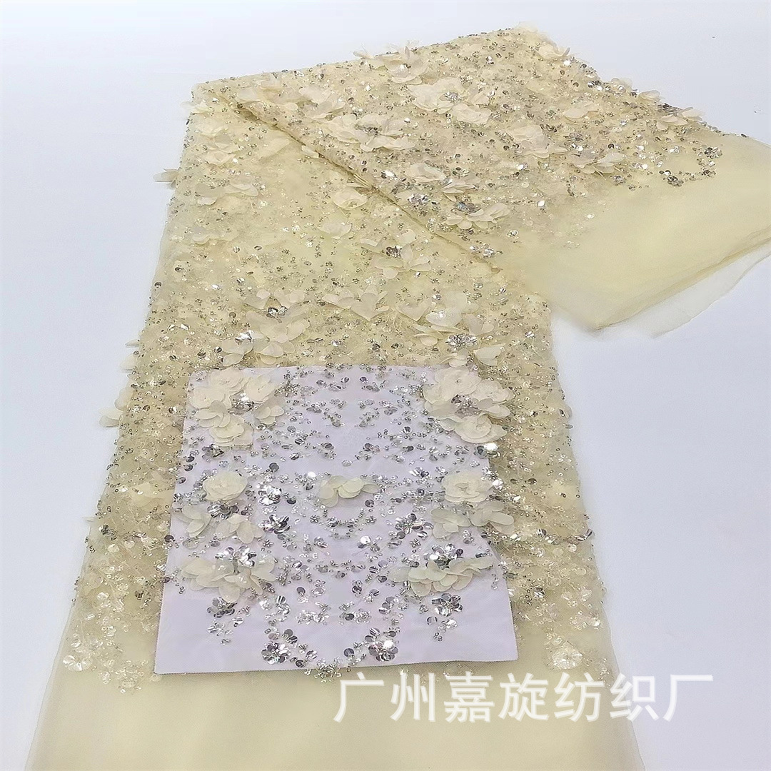 Inventario camarón rosa flor tridimensional cuentas tubo de sequilla malla de tela de flor de tela de vestido de noche de desfile image 8