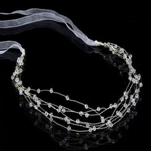 手工新娘头饰 多层水晶串珠外出清晰发带 新娘造型头纱配饰