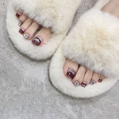ins advanced whitening toenail wearing nail art stickers burgundy diamond flash crystal cat eye nail polish finished product
