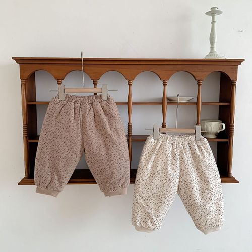 Winter clothing  new Korean version for men and women baby winter quilted thickened pants Western style brushed floral loose pants