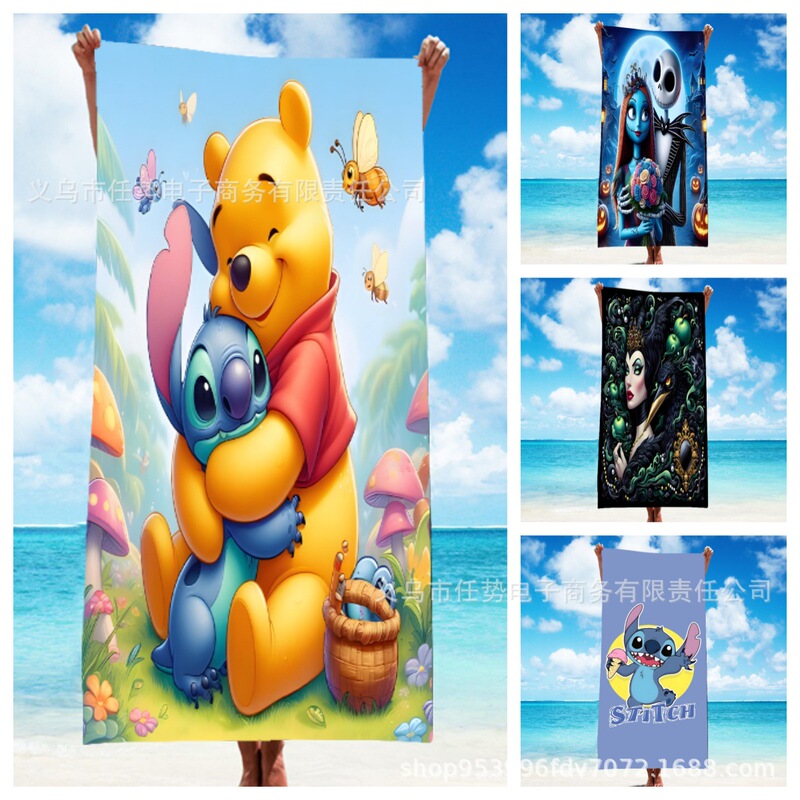Cross-border Temm Explosive Art Cartoon Microfiber Beach Towel Beach Swimming Absorbent Fast Drying Bath Towel