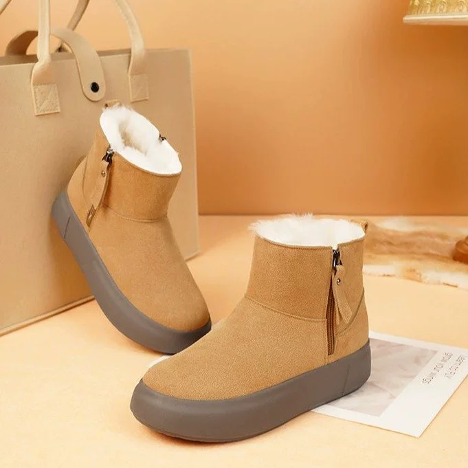 Winter platform ankle boots, low boots with plush lining, suede‑look, sizes 35–42