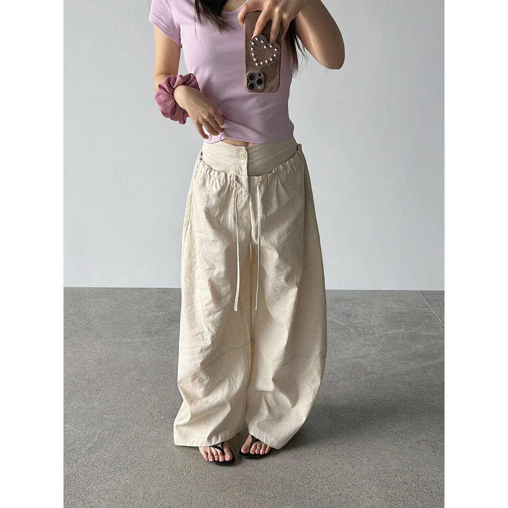 【王琪芝】韩系麻棉混纺系带休闲裤女春夏复古百搭显瘦裤子WQ236