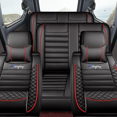 Fengxing S500 Seven-Seater Leather, Universal seat cover - 7-seater-full-leather-black-and-red-conjoined-in-the-middle-row-604015