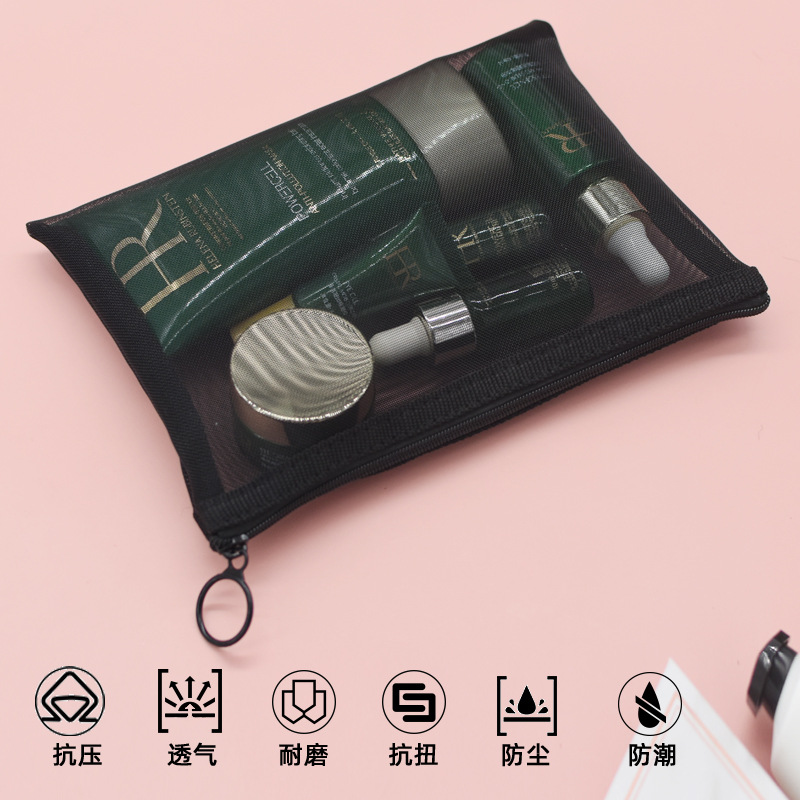 Bolsa de cosméticos de malla de suministro directo de fábrica bolsa de almacenamiento de lápiz labial de viaje portátil de mujer bolsa de cosméticos de gran capacidad transparente bolsa de lavado