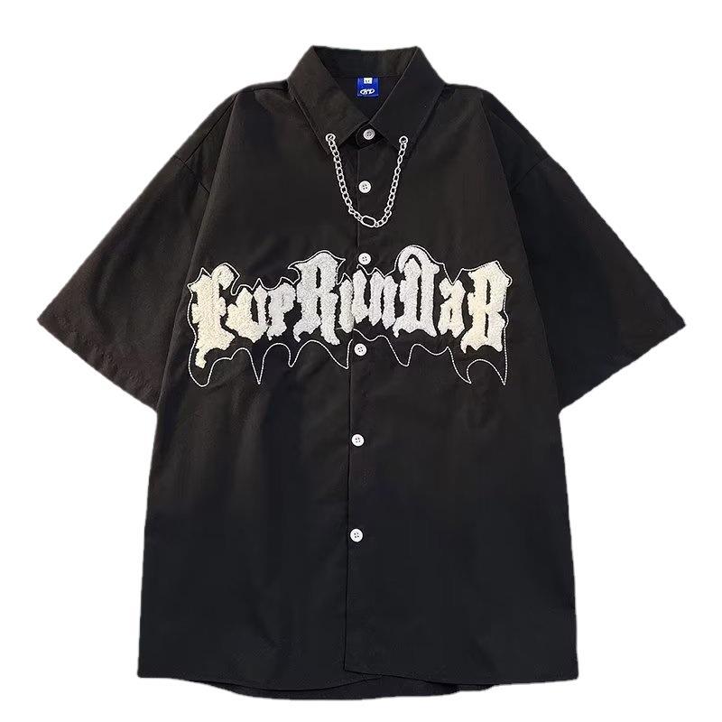 Impreso cuello cuadrado manga corta Camisa diaria primavera estándar hombres nueva moda Harajuku perezoso moda juvenil