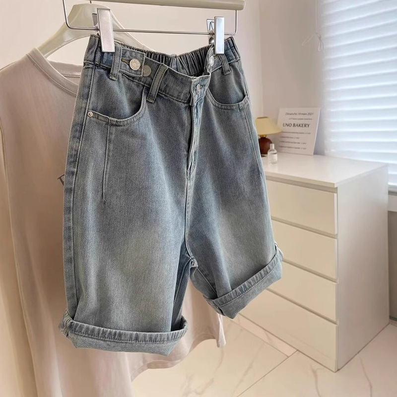 Women's Pear-Shaped plus size Denim Shorts with Loose Waist for 2025 Summer chubby girl Loose Slimming Wide-Leg Covering Pants