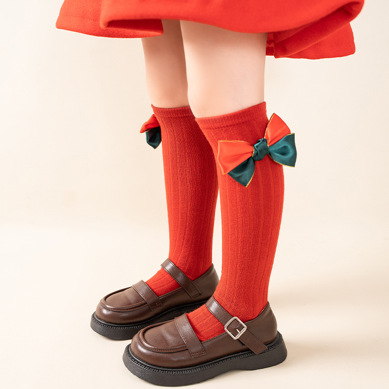 Calcetines de Navidad PARA NIÑOS Calcetines de media pantorrilla para niñas medias de bebé de estilo princesa de encaje de arco Otoño e Invierno para niñas