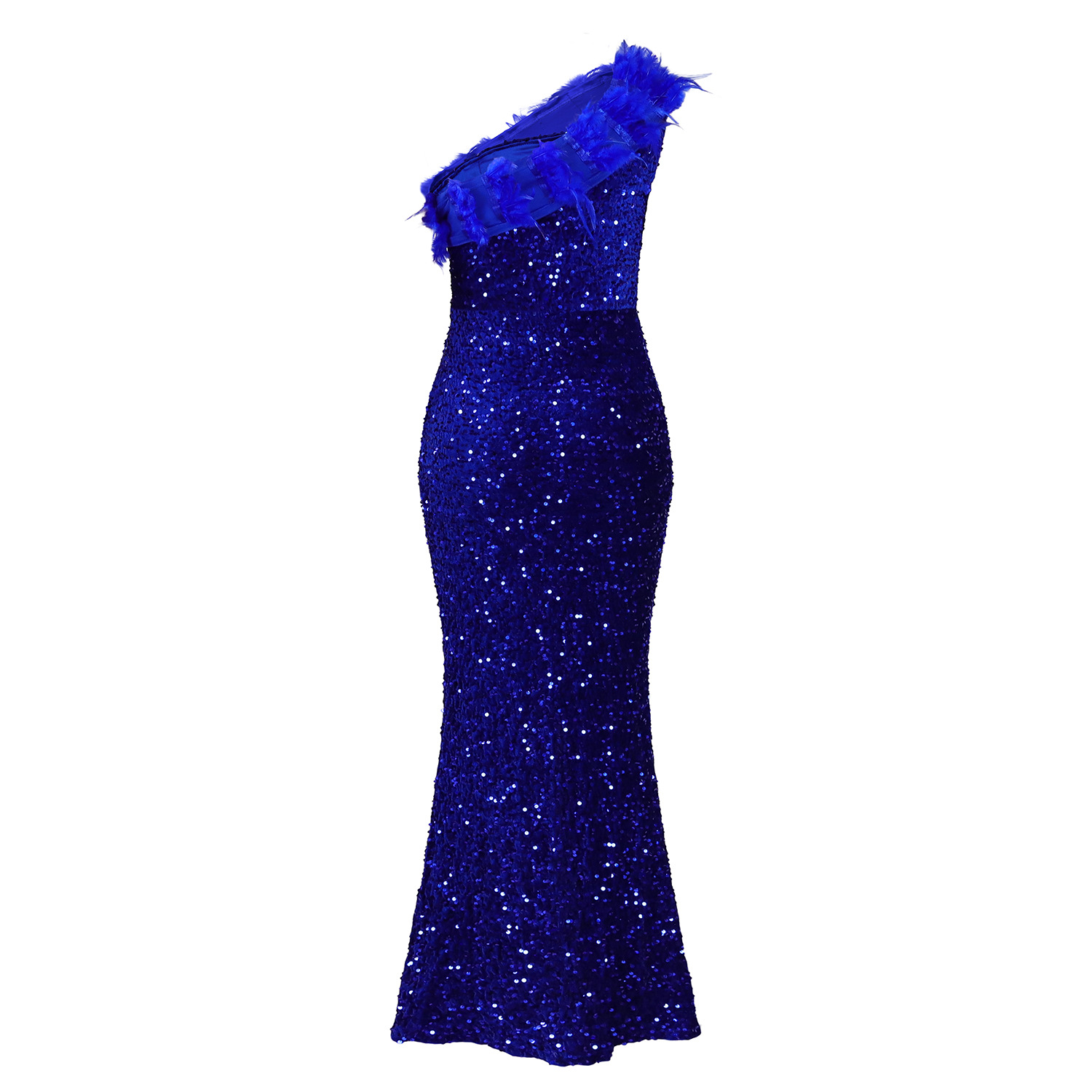 Women's Clothing women's summer sexy fashion feather oblique collar banquet dress skirt sequin slit long skirt_voghion.com