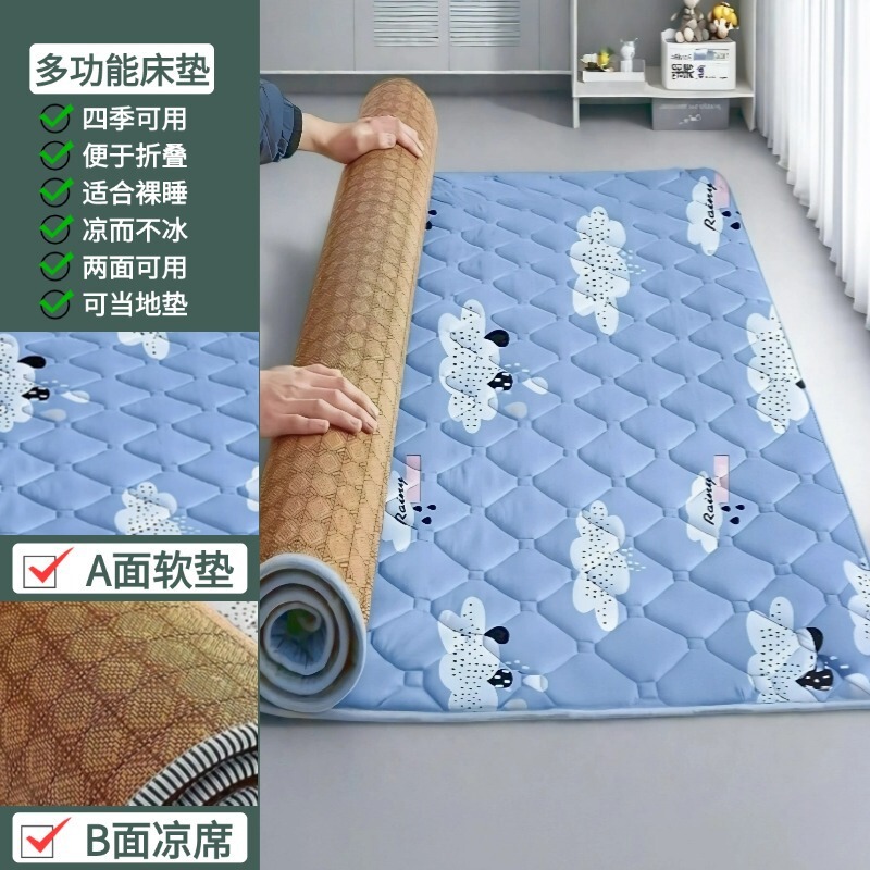 冬夏凉席床垫双面两用席子宿舍可折叠藤席软垫床褥子四季通用|undefined
